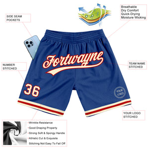 Custom Royal Cream-Red Authentic Throwback Basketball Shorts