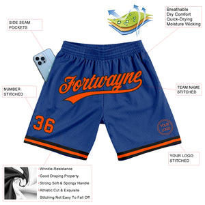 Custom Royal Orange-Black Authentic Throwback Basketball Shorts