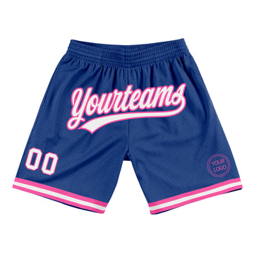 Custom Royal White-Pink Authentic Throwback Basketball Shorts