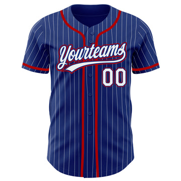 Custom Royal White Pinstripe Red Authentic Baseball Jersey