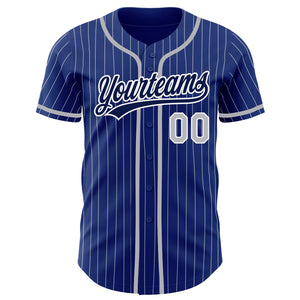 Custom Royal White Pinstripe Gray-Navy Authentic Baseball Jersey