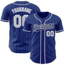 Load image into Gallery viewer, Custom Royal White Pinstripe Gray-Navy Authentic Baseball Jersey
