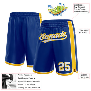 Custom Royal White-Yellow Authentic Basketball Shorts