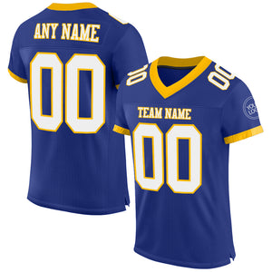 Custom Royal White-Gold Mesh Authentic Football Jersey