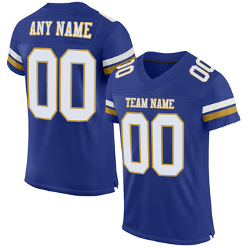 Custom Royal White-Old Gold Mesh Authentic Football Jersey