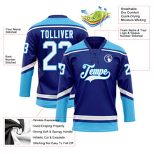 Load image into Gallery viewer, Custom Royal White-Sky Blue Hockey Lace Neck Jersey
