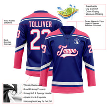Load image into Gallery viewer, Custom Royal White-Neon Pink Hockey Lace Neck Jersey
