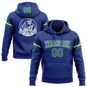 Custom Stitched Royal Kelly Green-White Football Pullover Sweatshirt Hoodie