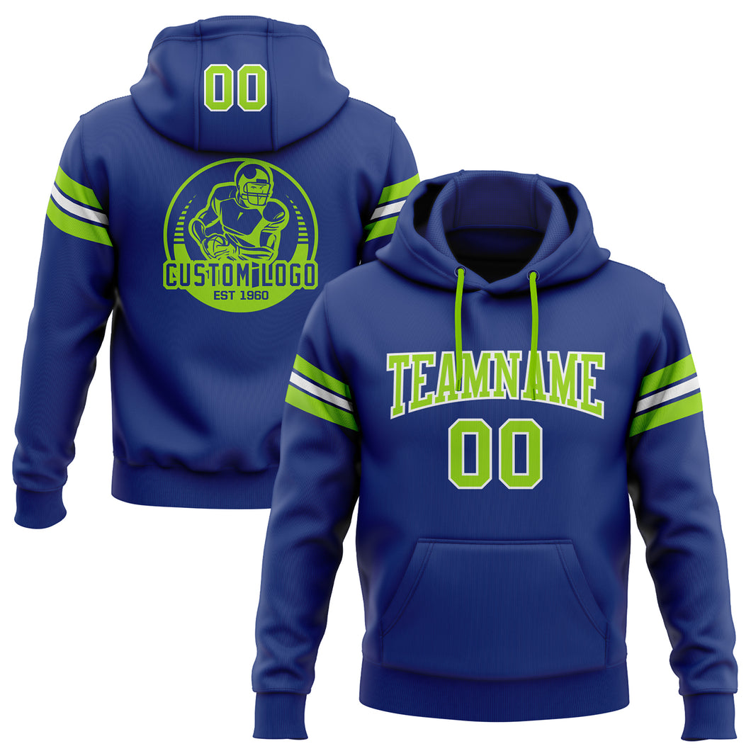 Custom Stitched Royal Neon Green-White Football Pullover Sweatshirt Hoodie