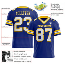 Load image into Gallery viewer, Custom Royal White-Yellow Mesh Authentic Football Jersey
