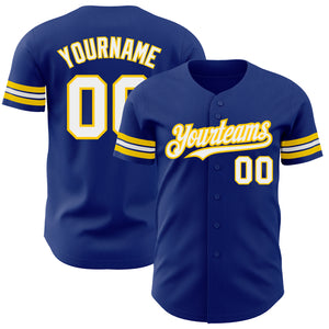 Custom Royal White-Yellow Authentic Baseball Jersey