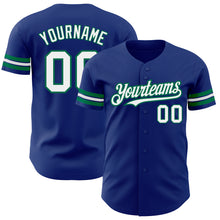 Load image into Gallery viewer, Custom Royal White-Kelly Green Authentic Baseball Jersey
