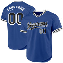 Load image into Gallery viewer, Custom Royal Black-White Authentic Throwback Baseball Jersey
