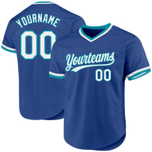 Load image into Gallery viewer, Custom Royal White-Teal Authentic Throwback Baseball Jersey
