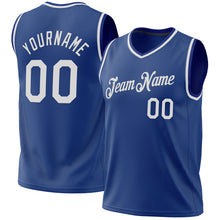 Load image into Gallery viewer, Custom Royal White Authentic Throwback Basketball Jersey
