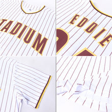 Load image into Gallery viewer, Custom White Brown Pinstripe Brown-Gold Baseball Jersey
