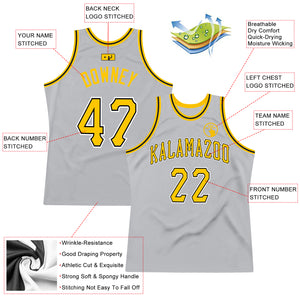 Custom Gray Gold-Black Authentic Throwback Basketball Jersey
