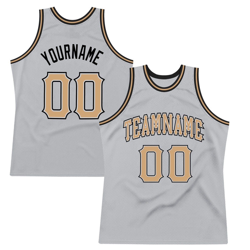 Custom Gray Old Gold-Black Authentic Throwback Basketball Jersey