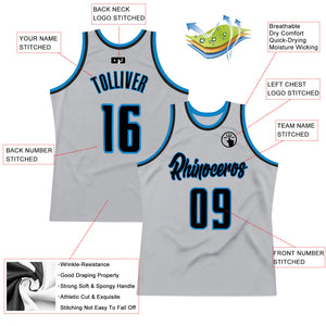 Custom Gray Navy-Blue Authentic Throwback Basketball Jersey