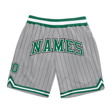 Load image into Gallery viewer, Custom Gray Black Pinstripe Kelly Green-White Authentic Basketball Shorts
