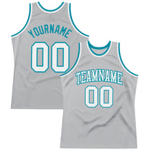 Load image into Gallery viewer, Custom Gray White-Teal Authentic Throwback Basketball Jersey
