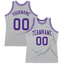 Load image into Gallery viewer, Custom Gray Purple-White Authentic Throwback Basketball Jersey
