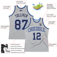 Load image into Gallery viewer, Custom Gray Navy-Light Blue Authentic Throwback Basketball Jersey
