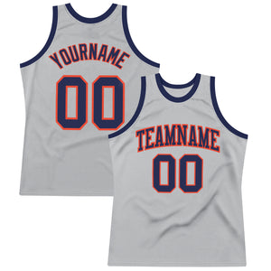 Custom Gray Navy-Orange Authentic Throwback Basketball Jersey