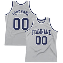 Load image into Gallery viewer, Custom Gray Navy-White Authentic Throwback Basketball Jersey
