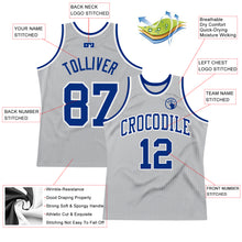 Load image into Gallery viewer, Custom Gray Royal-White Authentic Throwback Basketball Jersey
