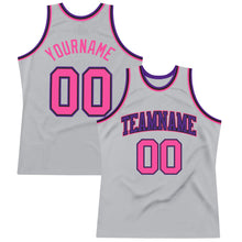 Load image into Gallery viewer, Custom Gray Pink Black-Purple Authentic Throwback Basketball Jersey
