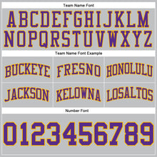 Load image into Gallery viewer, Custom Gray Purple-Gold Authentic Throwback Basketball Shorts
