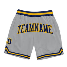 Load image into Gallery viewer, Custom Gray Navy-Gold Authentic Throwback Basketball Shorts
