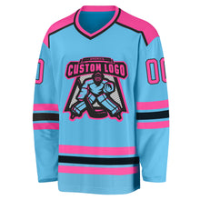 Load image into Gallery viewer, Custom Sky Blue Pink-Black Hockey Jersey
