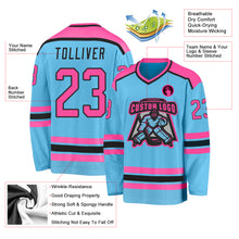 Load image into Gallery viewer, Custom Sky Blue Pink-Black Hockey Jersey
