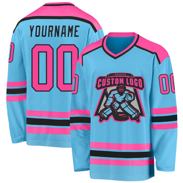 Custom Sky Blue Pink-Black Hockey Jersey