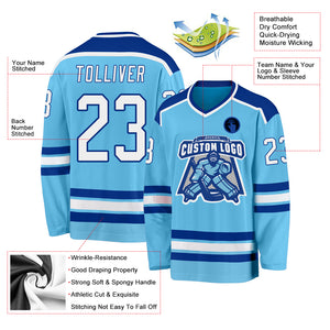 Custom Sky Blue White-Royal Hockey Jersey