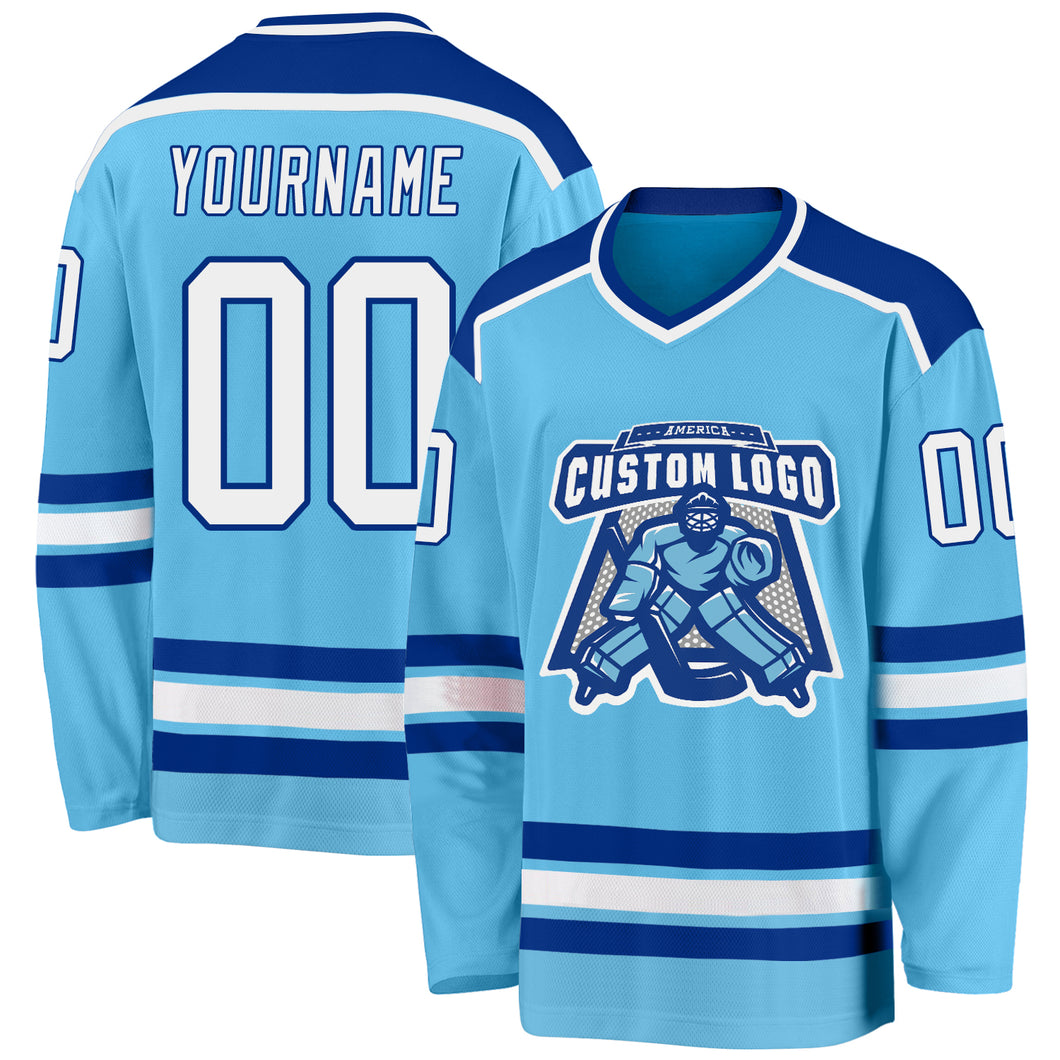 Custom Sky Blue White-Royal Hockey Jersey