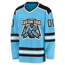 Load image into Gallery viewer, Custom Sky Blue Black-White Hockey Jersey
