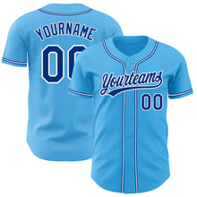 Load image into Gallery viewer, Custom Sky Blue Royal-White Authentic Baseball Jersey
