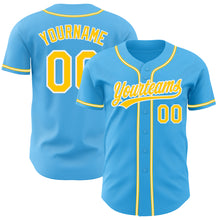 Load image into Gallery viewer, Custom Sky Blue Yellow-White Authentic Baseball Jersey
