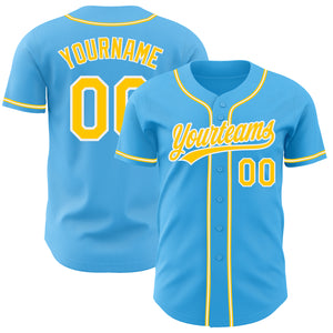 Custom Sky Blue Yellow-White Authentic Baseball Jersey