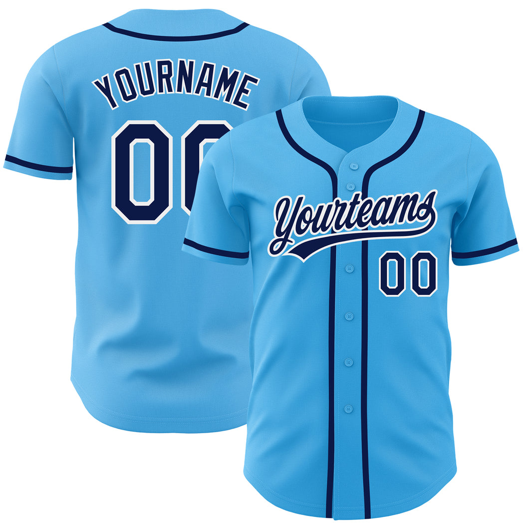 Custom Sky Blue Navy-White Authentic Baseball Jersey