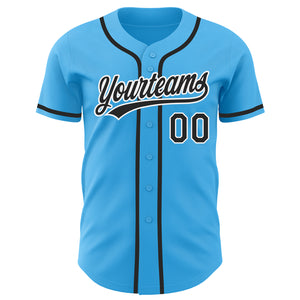 Custom Sky Blue Black-White Authentic Baseball Jersey