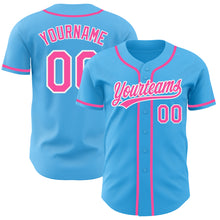 Load image into Gallery viewer, Custom Sky Blue Pink-White Authentic Baseball Jersey
