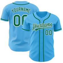 Load image into Gallery viewer, Custom Sky Blue Kelly Green-White Authentic Baseball Jersey
