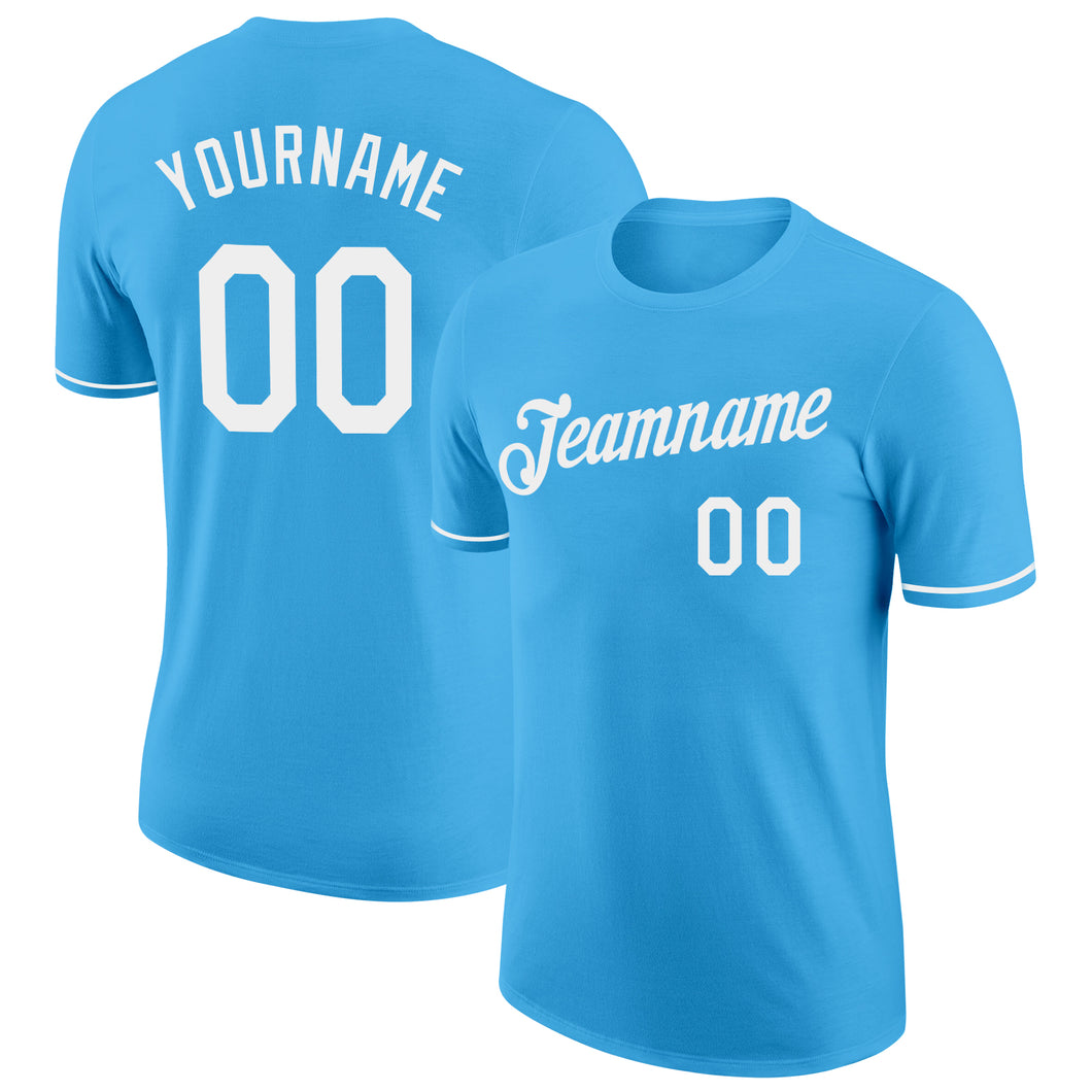 Custom Sky Blue White Performance T-Shirt