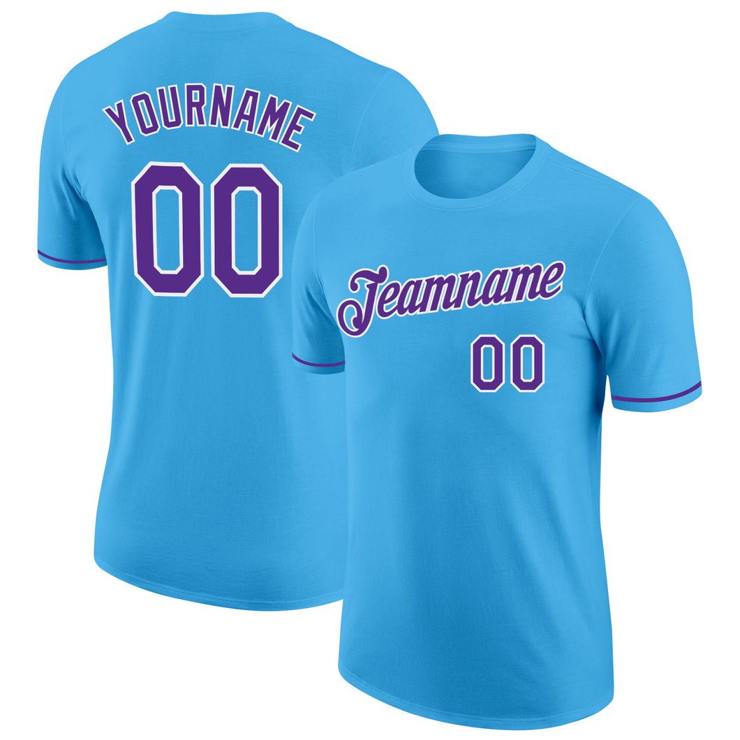 Custom Sky Blue Purple-White Performance T-Shirt