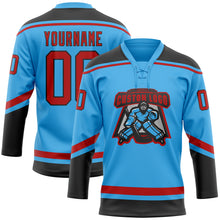 Load image into Gallery viewer, Custom Sky Blue Red-Black Hockey Lace Neck Jersey
