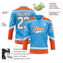 Load image into Gallery viewer, Custom Sky Blue White-Orange Hockey Lace Neck Jersey
